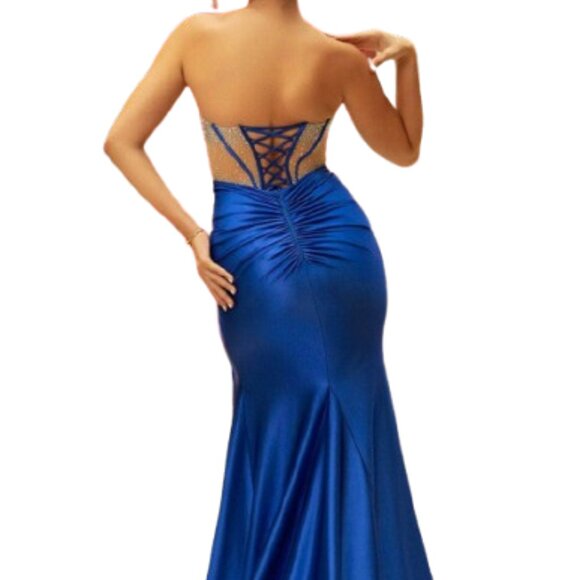 NWT May Queen MQ2120 Strapless Prom Dress Royal Nude Size 10 - Picture 3 of 6